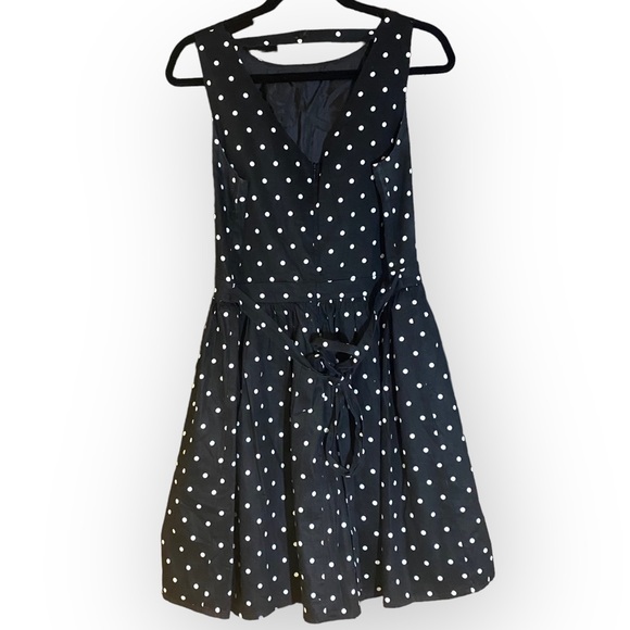 Cynthia Rowley Black & White Polka Dot ALine Sleeveless Cotton Dress Size 10 - Picture 8 of 11